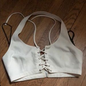 Forever 21 white cream halter lace up bralette